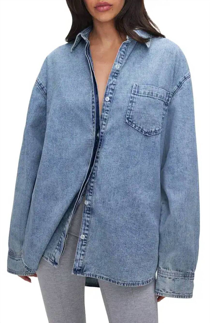 NEW GOOD AMERICAN women's easy denim shirt in blue